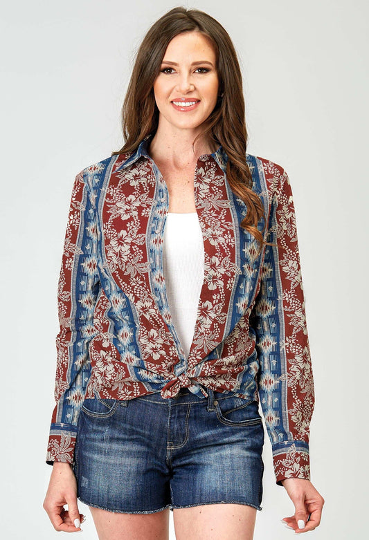 Roper Womens Long Sleeve Button Vertical Tropical Aztec Western Shirt - Roper - Flyclothing LLC