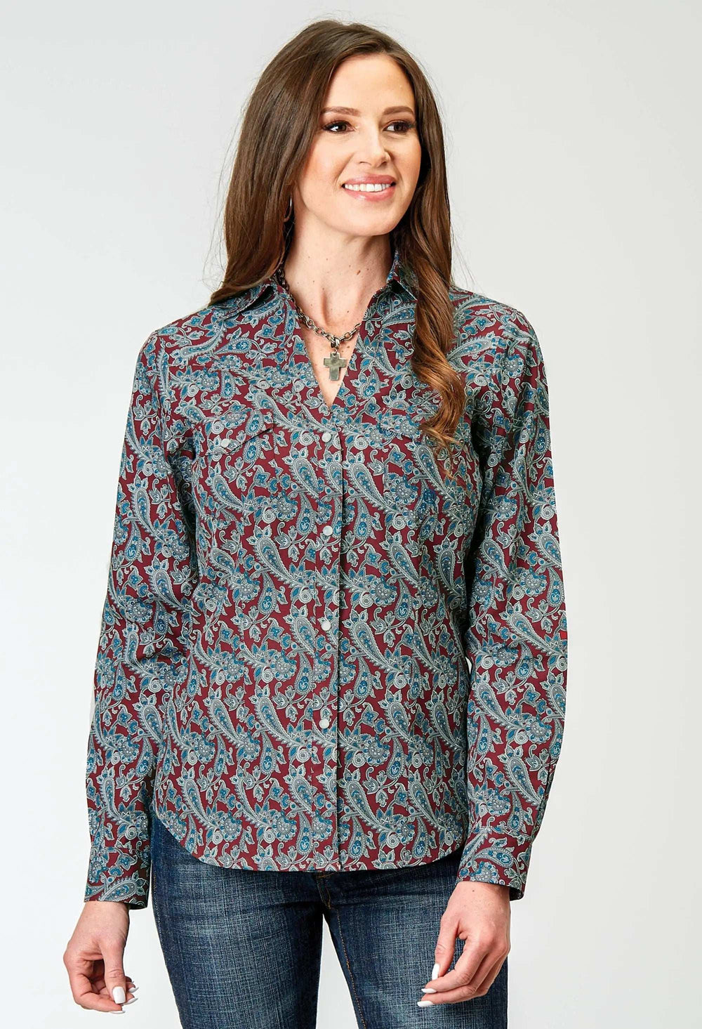 Roper Womens Long Sleeve Snap Red River Paisley Western Shirt - Roper - Flyclothing LLC