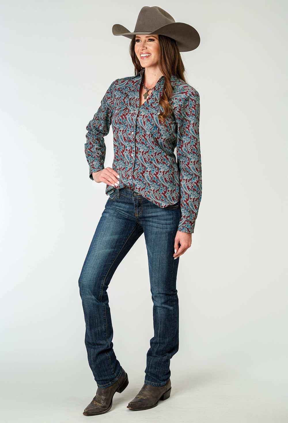 Roper Womens Long Sleeve Snap Red River Paisley Western Shirt - Roper - Flyclothing LLC