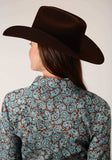Roper Womens Long Sleeve Snap Turquoise Mine Paisley Western Shirt - Roper - Flyclothing LLC