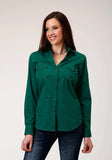 Roper Womens Long Sleeve Snap Black Fill Solid Green Western Shirt - Roper - Flyclothing LLC