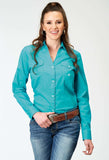 Roper Womens Long Sleeve Snap Solid Poplin Stretch Turquoise Western Shirt - Roper - Flyclothing LLC