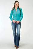 Roper Womens Long Sleeve Snap Solid Poplin Stretch Turquoise Western Shirt - Roper - Flyclothing LLC