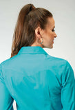 Roper Womens Long Sleeve Snap Solid Poplin Stretch Turquoise Western Shirt - Roper - Flyclothing LLC