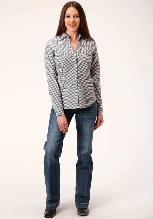Roper Womens Long Sleeve Button Diamond Star Geo Grey Western Shirt - Roper - Flyclothing LLC