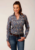 Roper Womens Long Sleeve Button Royal Paisley Western Shirt - Roper - Flyclothing LLC