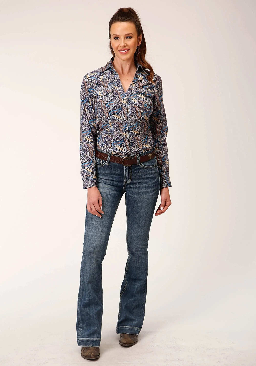 Roper Womens Long Sleeve Button Royal Paisley Western Shirt - Roper - Flyclothing LLC