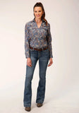 Roper Womens Long Sleeve Button Royal Paisley Western Shirt - Roper - Flyclothing LLC