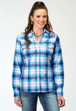 Roper Womens Long Sleeve Button Stretch Poplin Blue Plaid Western Shirt - Roper - Flyclothing LLC