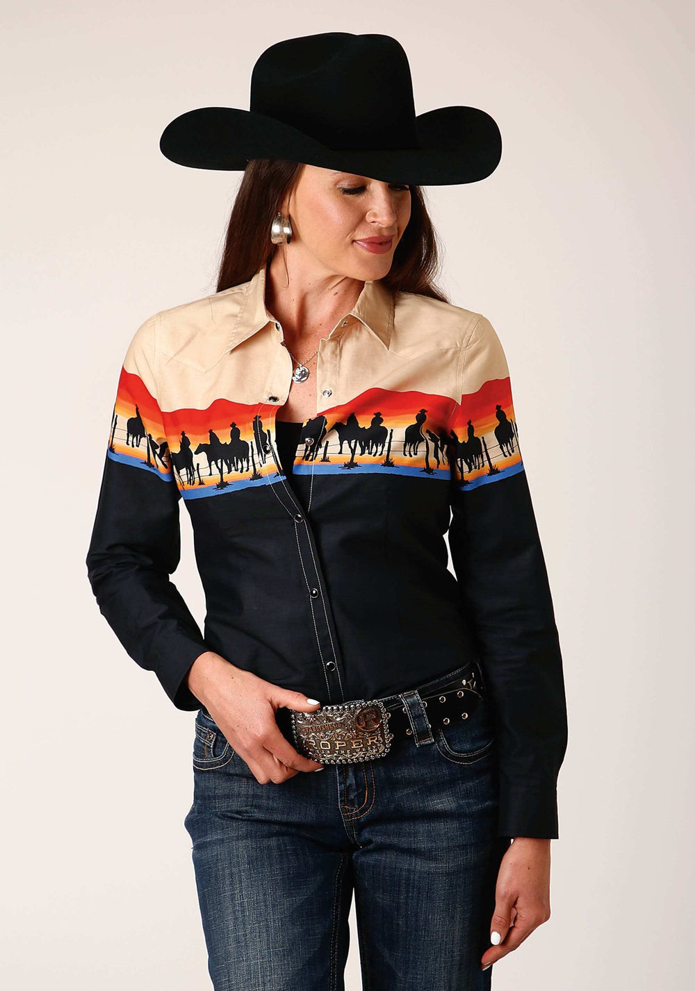 Roper Womens Long Sleeve Snap Days End Scenic Border Western Shirt - Roper - Flyclothing LLC
