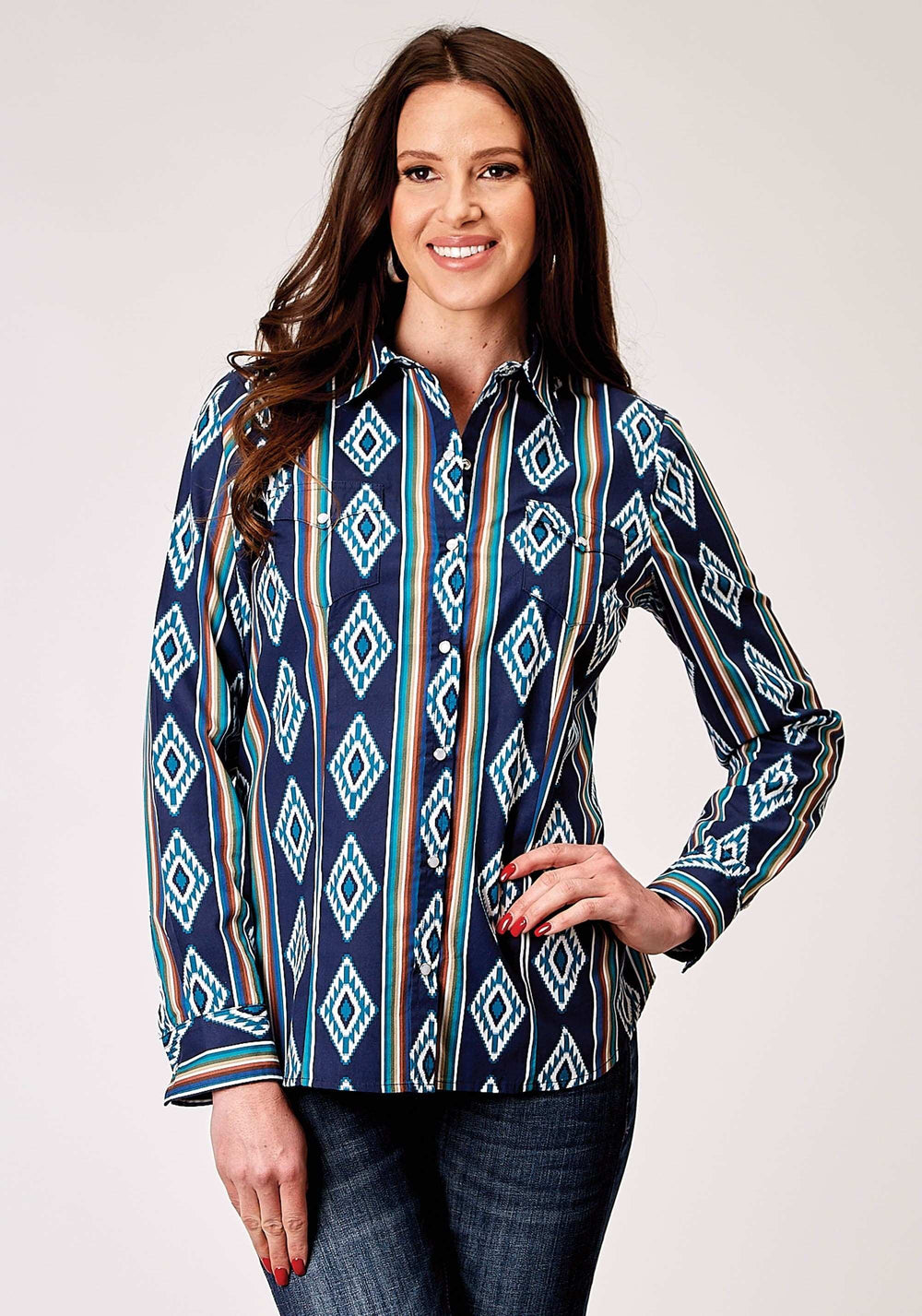 Roper Womens Long Sleeve Snap Serape Stripe Print Western Shirt - Roper - Flyclothing LLC