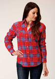 Roper Womens Long Sleeve Snap Coral Blue White Plaid Unlined Flannel Shirt Western Shirt - Roper - Flyclothing LLC