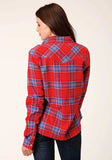 Roper Womens Long Sleeve Snap Coral Blue White Plaid Unlined Flannel Shirt Western Shirt - Roper - Flyclothing LLC
