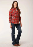 Roper Womens Long Sleeve Snap Rust Wine Gold Plaid Unlined Flannel Shirt Western Shirt - Roper - Flyclothing LLC