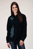 Roper Womens Long Sleeve Snap Jet Black Corduroy Western Blouse With Embroidery Decoration - Roper - Flyclothing LLC