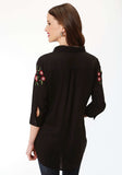 Roper Womens Solid Black With Floral Embroidery Long Sleeve Western Shirt - Roper - Flyclothing LLC