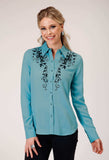 Roper Womens Long Sleeve Button Rayon Challis Blousen Western Shirt With Embroidery On Front And Sleeves - Roper - Flyclothing LLC