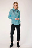 Roper Womens Long Sleeve Button Rayon Challis Blousen Western Shirt With Embroidery On Front And Sleeves - Roper - Flyclothing LLC