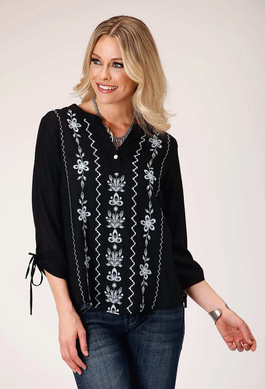 Roper Womens Long Sleeve Pullover Rayon Challis V Neck Blouse Western Shirt With Embroidery Decoration - Roper - Flyclothing LLC