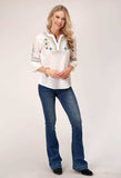 Roper Womens Long Sleeve Pullover Poly Crepe V Neck Peasant Western Blouse With Three Quarter Bell Sleeves Embroidery - Roper - Flyclothing LLC