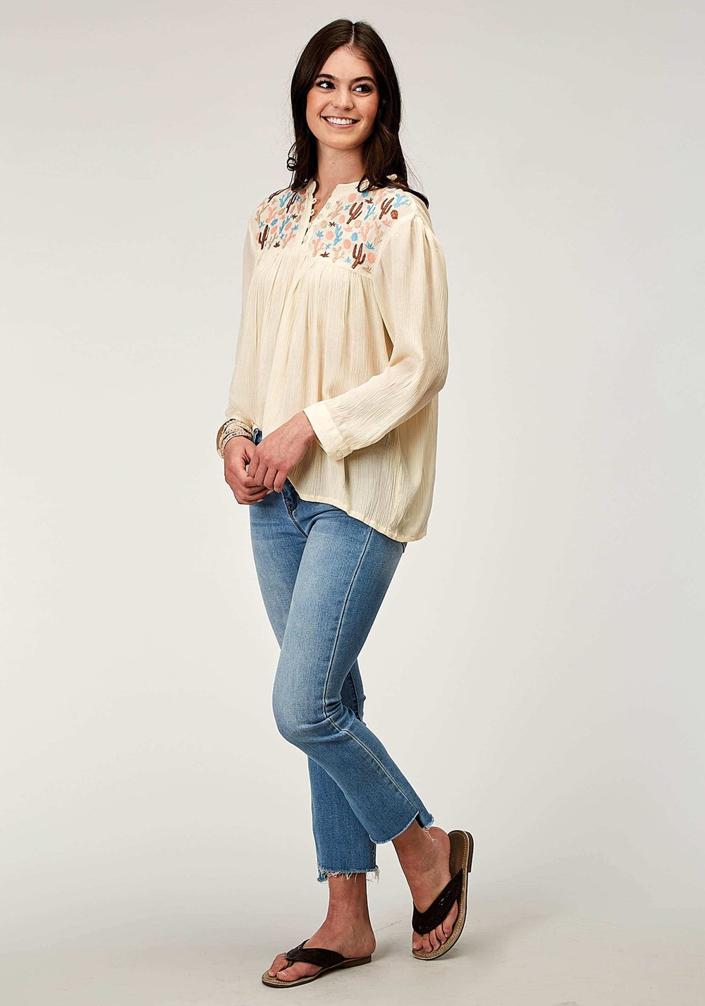 Roper Womens Long Sleeve Pullover Rayon Crepe Western Blouse With Embroidery On Yokes - Roper - Flyclothing LLC