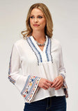 Roper Womens Long Sleeve Pullover Rayon Challis Peasant Western Blouse With V Neck Embroidery - Roper - Flyclothing LLC