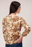 Roper Womens Three Quarter Raglan Sleeve Pullover Collage Print Western Shirt With Elastic Cuffs Notched Sccop Neck - Roper - Flyclothing LLC