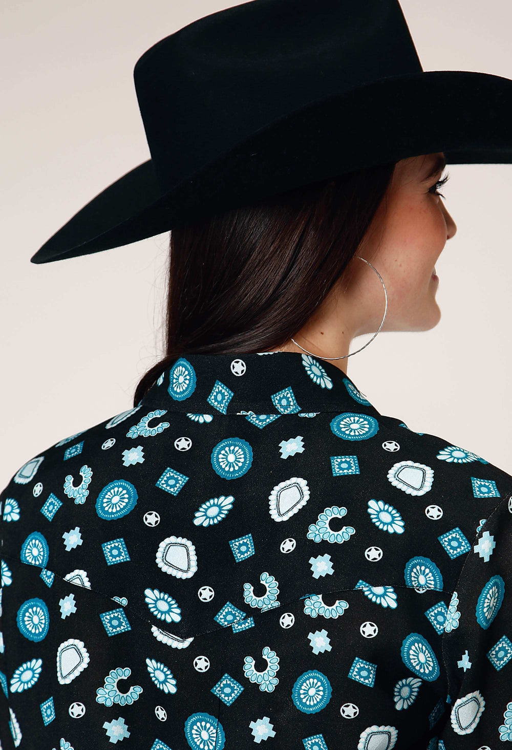 Roper Womens Long Sleeve Snap Jewelry Print Rayon Western Blouse With Front And Back Yokes - Roper - Flyclothing LLC