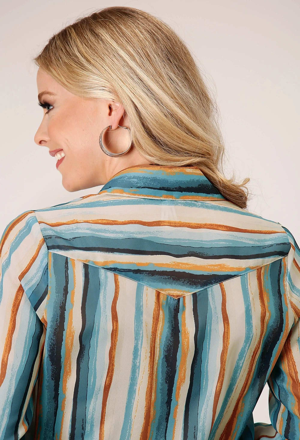 Roper Womens Long Sleeve Button Watercolor Stripe Print Western Shirt With Tab And Button On Sleeves For Rollded Cuffs - Roper - Flyclothing LLC