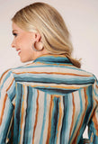 Roper Womens Long Sleeve Button Watercolor Stripe Print Western Shirt With Tab And Button On Sleeves For Rollded Cuffs - Roper - Flyclothing LLC