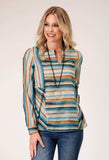Roper Womens Long Sleeve Pullover Watercolor Stripe Print Tunic Western Shirt - Roper - Flyclothing LLC
