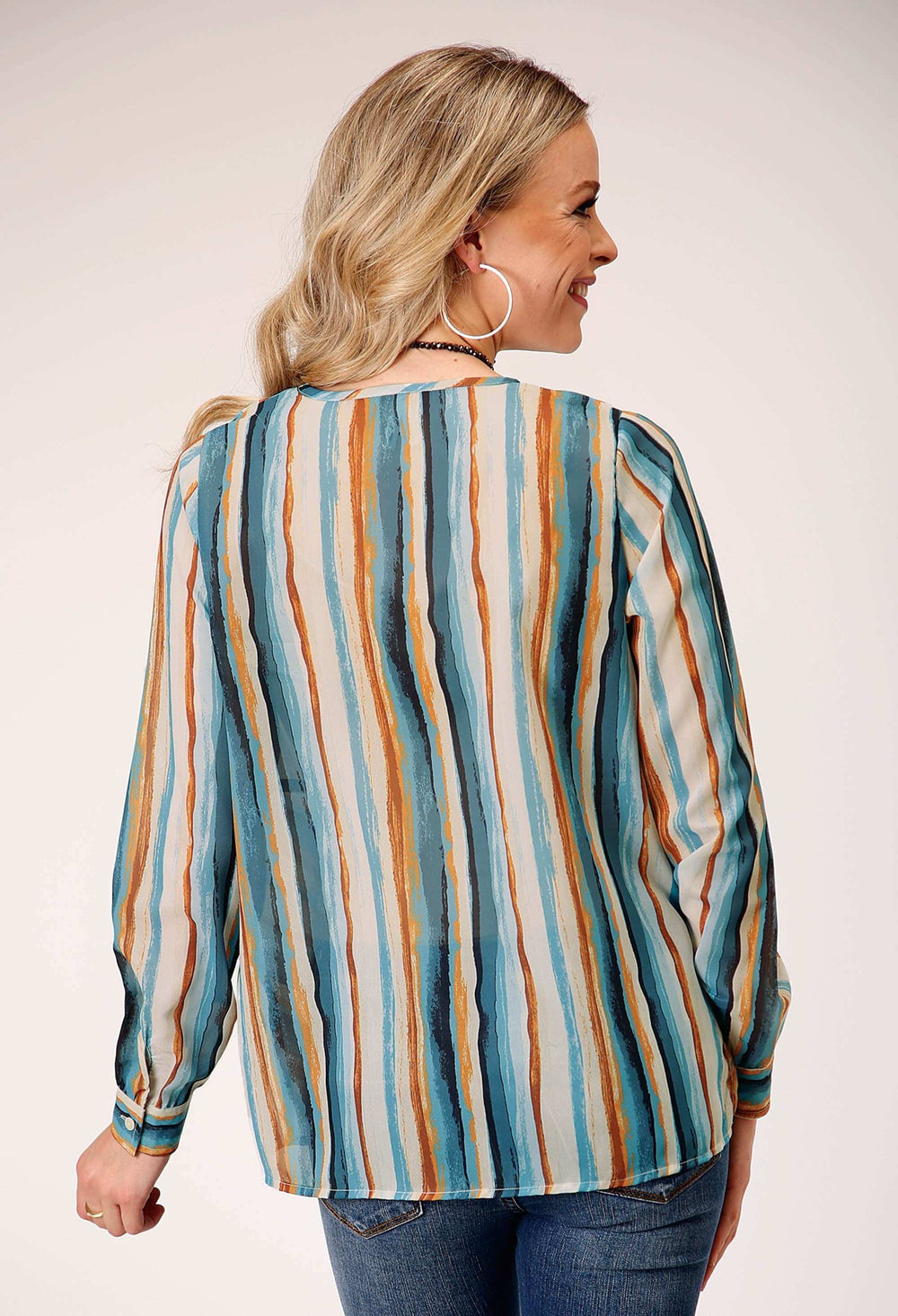 Roper Womens Long Sleeve Pullover Watercolor Stripe Print Tunic Western Shirt - Roper - Flyclothing LLC