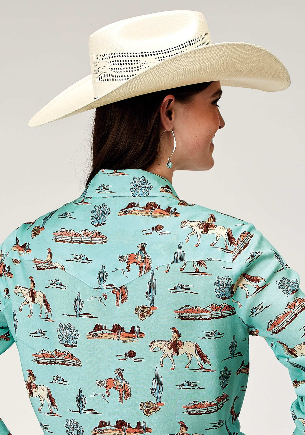 Roper Womens Long Sleeve Snap Desert Toile Print Rayon Western Blouse - Roper - Flyclothing LLC