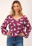 Roper Womens Long Sleeve Horse Print Rayon Long Sleeve Peasant Blouse - Roper - Flyclothing LLC