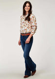 Roper Womens Long Sleeve Snap Feather Toss Printed Rayon Western Blouse - Roper - Flyclothing LLC