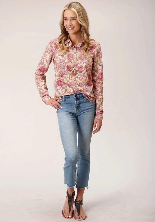 Roper Womens Long Sleeve Spring Paisley Print Poly Crepe Blouse - Roper - Flyclothing LLC