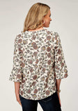 Roper Womens Long Sleeve Pullover Vintage Floral Print Peasant Blouse With Split V Placket Three Quarter Sleeves - Roper - Flyclothing LLC