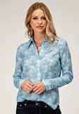 Roper Womens Long Sleeve Button Ikat Cheveron Print Poly Western Shirt With Tab And Button Sleeves For Rolled Cuffs - Roper - Flyclothing LLC