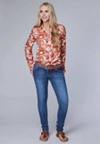 Roper Womens Long Sleeve Snap Groovy Cacti Print Rayon Western Blouse Curved Front And Back Yokes - Roper - Flyclothing LLC
