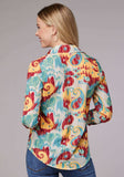 Roper Womens Long Sleeve Button Ikat Paisley Print Poly Crepe Western Shirt With Tab And Button On Sleeves - Roper - Flyclothing LLC