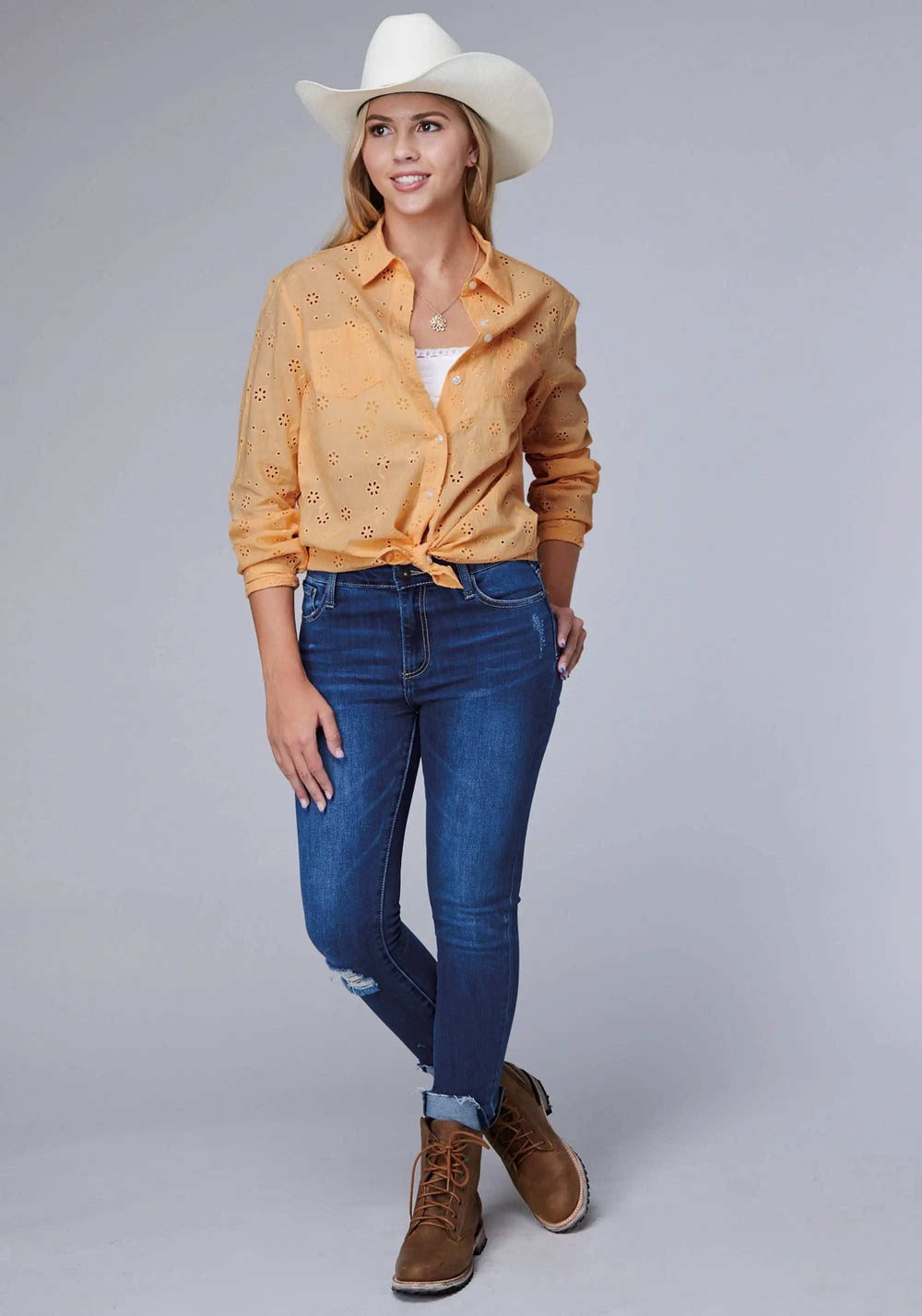 Roper Womens Long Sleeve Button Eyelet Western Blouse Western Shirt - Roper - Flyclothing LLC