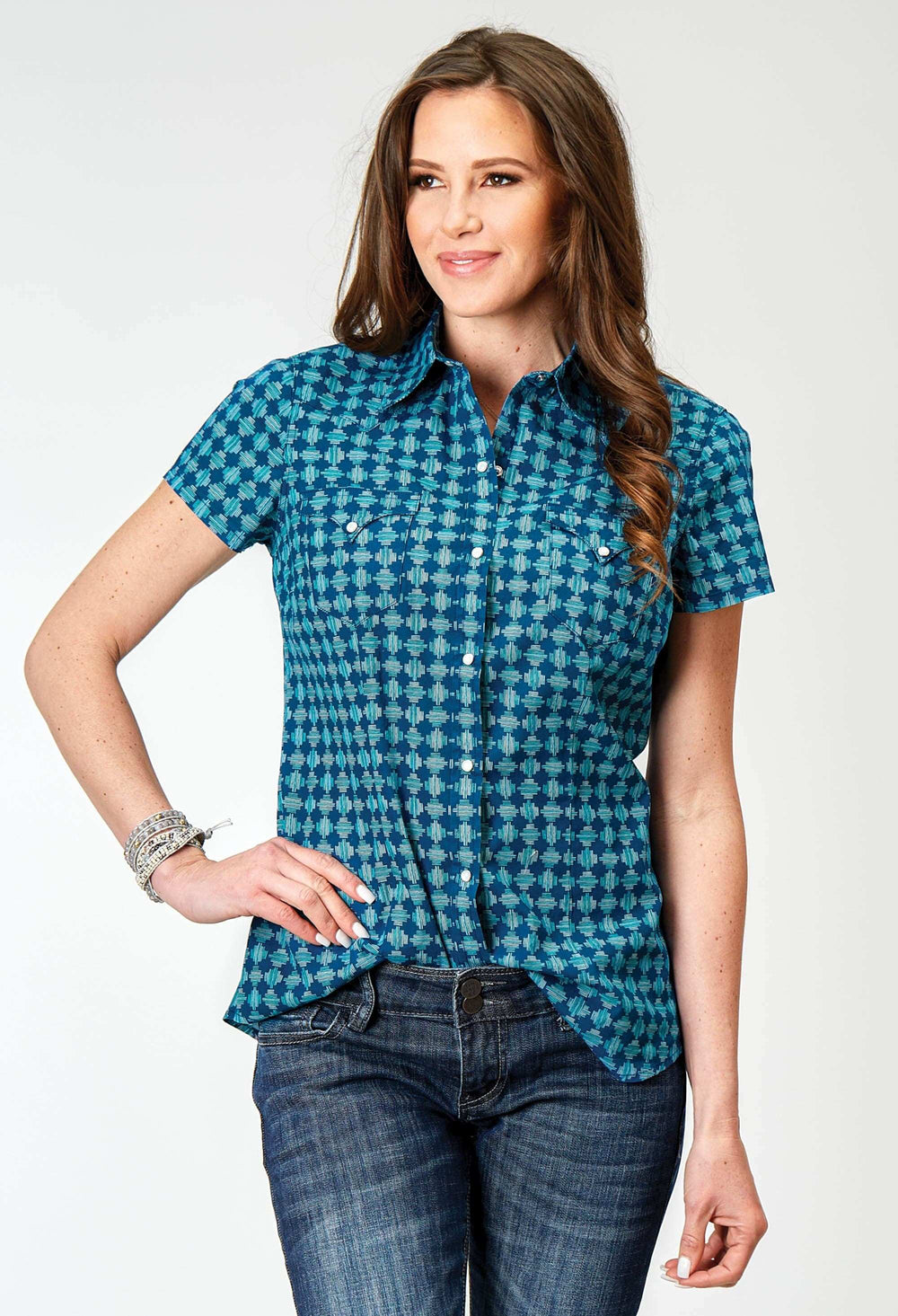 Roper Womens Short Sleeve Snap Scribble Print Western Shirt - Roper - Flyclothing LLC