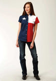 Roper Womens Red White And Blue Pieced Texas Flag Short Sleeve Western Snap Shirt - Roper - Flyclothing LLC