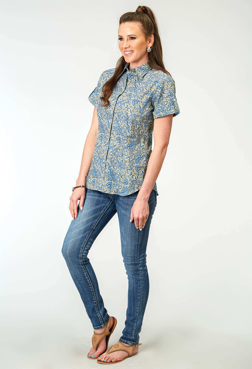 Roper Womens Short Sleeve Snap Delft Paisley Western Shirt - Roper - Flyclothing LLC