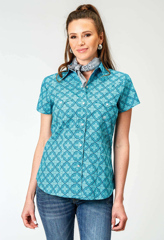 Roper Womens Short Sleeve Snap Lake Medallion Western Shirt - Roper - Flyclothing LLC
