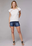 Roper Womens Short Sleeve Pullover Cotton Rayon Flex Short Sleeve Peasant Top With Flutter Raglan Sleeves Embroidery - Roper - Flyclothing LLC