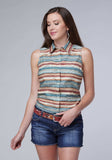 Roper Womens Sleeveless Snap Distressed Aztec Print Top - Roper - Flyclothing LLC