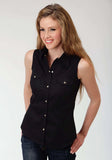 Roper Womens Black Solid Sleeveless Western Snap Shirt - Roper - Flyclothing LLC