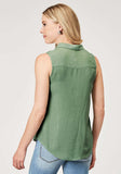 Roper Womens Sleeveless Button Rayon Challis Greenblouse With V Neck And Embroidery - Roper - Flyclothing LLC
