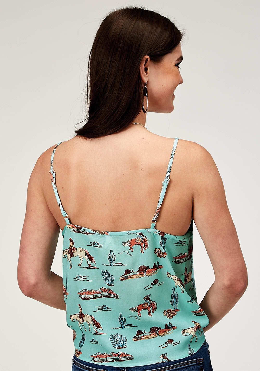 Roper Womens Sleeveless Desert Toile Print Rayon Tank With Spaghetti Strap And Front Tie - Roper - Flyclothing LLC